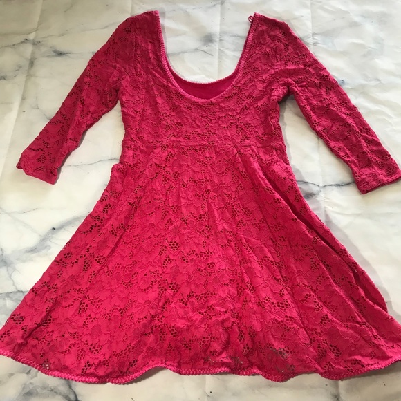 Free People Hot Pink Lace Rose Garden Dress - Picture 7 of 7